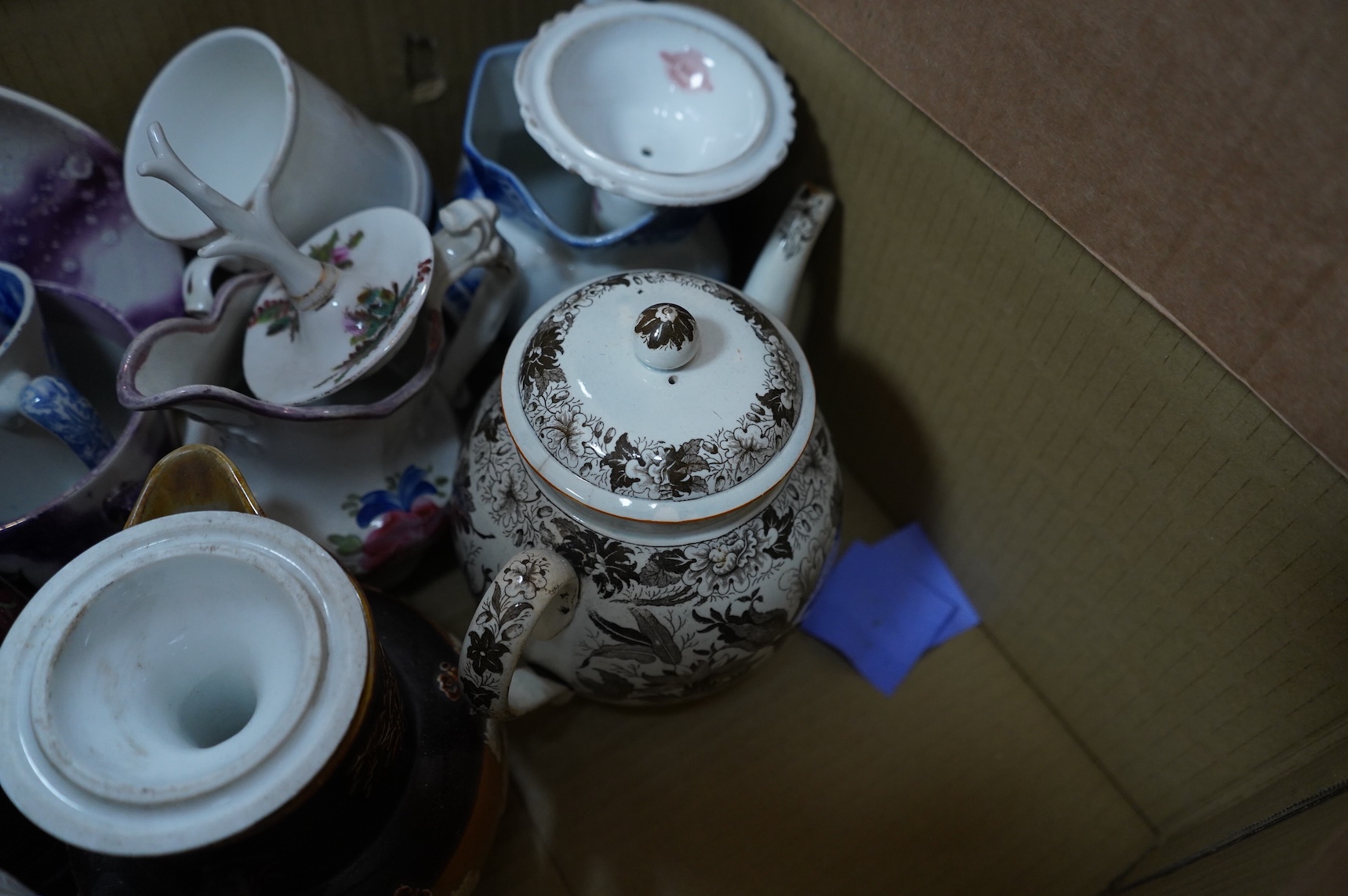 A large collection of various ceramics to include a Ridgways Homemaker plate, Japanese tea set and stoneware jugs